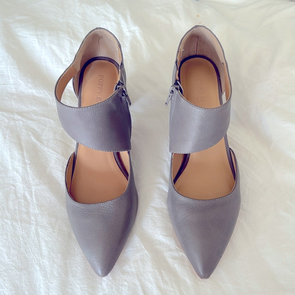 Poppy Barley grey leather heels size 8.5